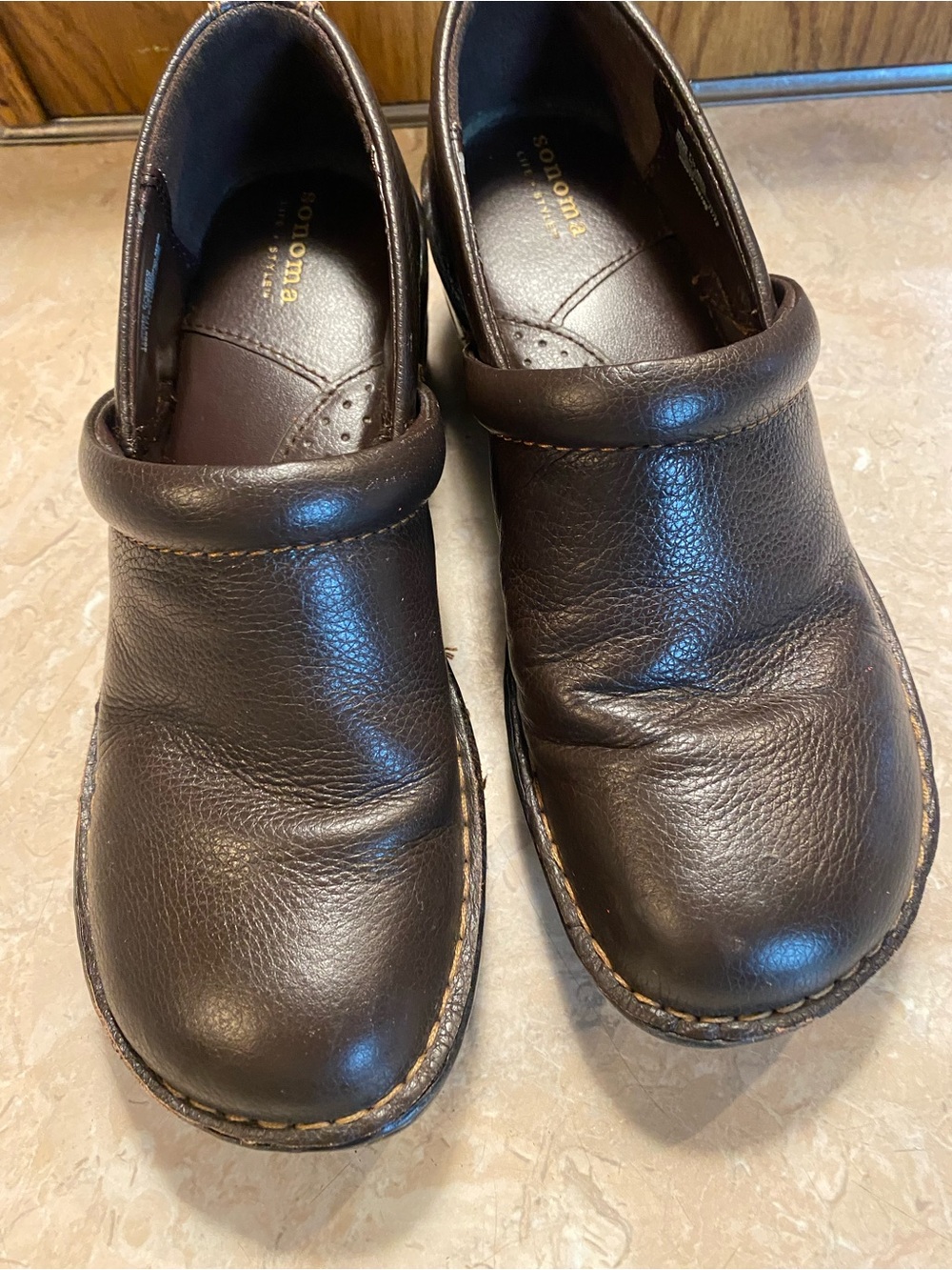 Sonoma Brown Leather Slip-On Clog Shoes